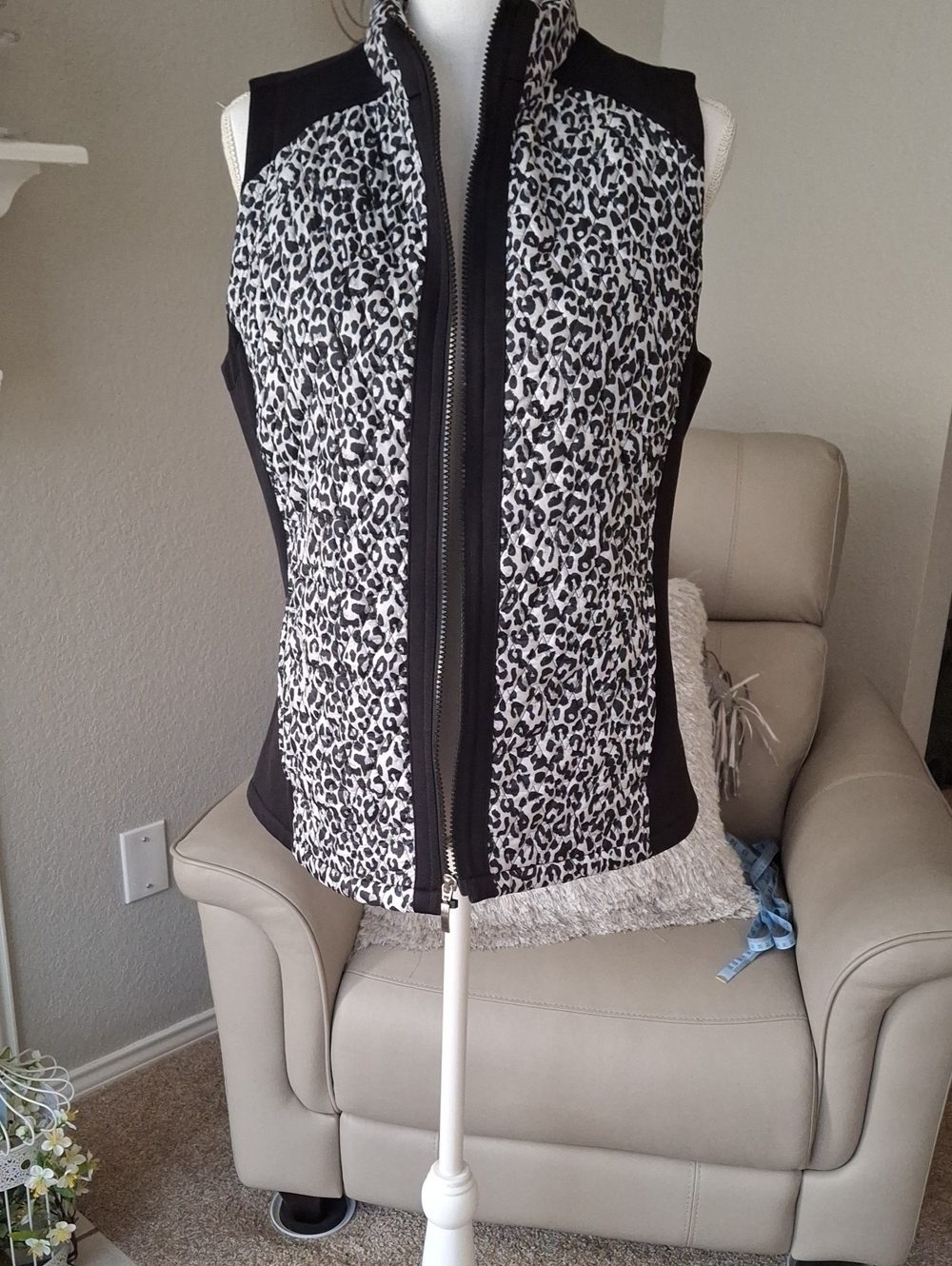 Chico's Black and White Leopard Print Vest